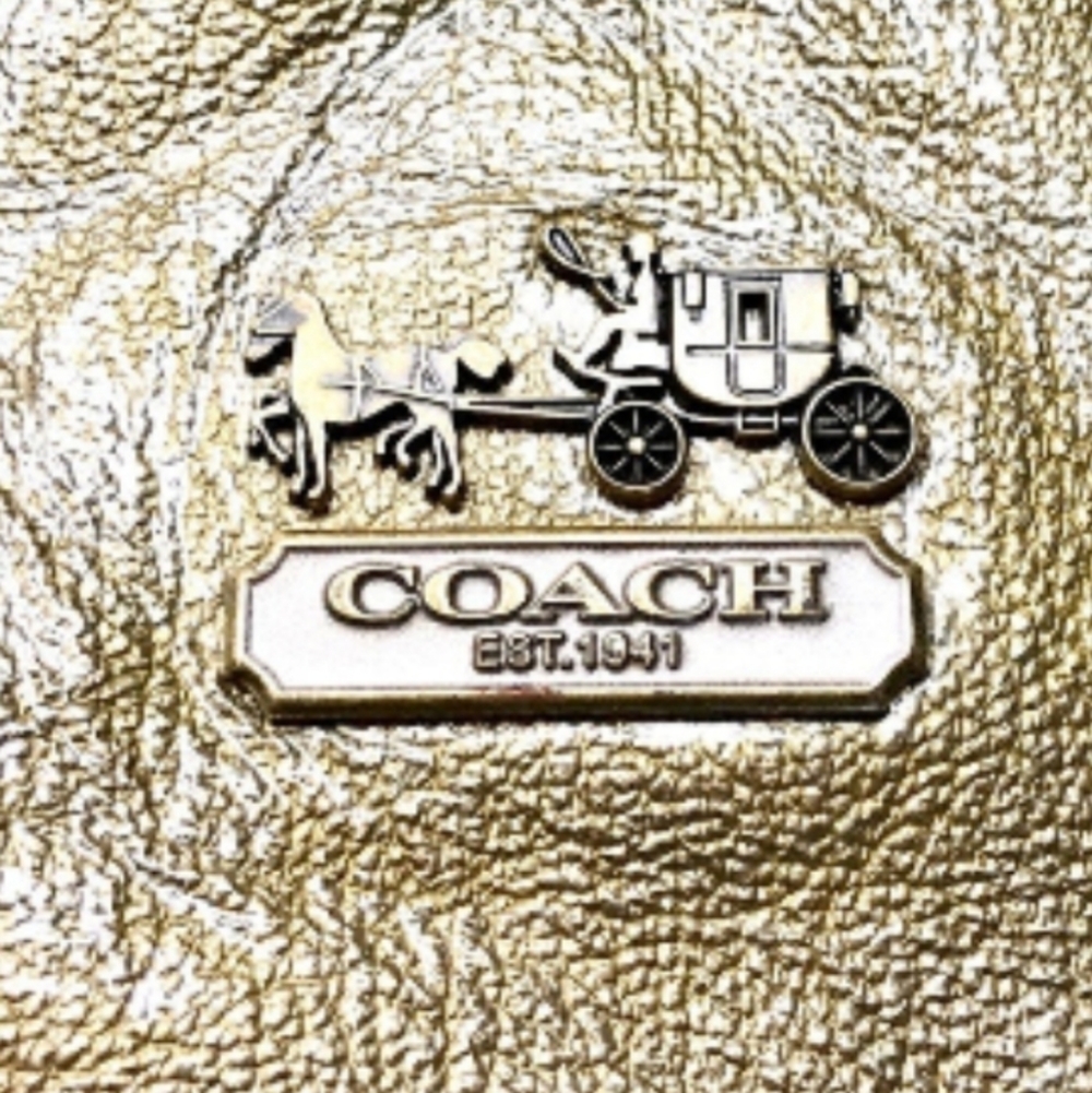 Coach Madison Gold Metallic Tote Blue Satin Lining And Charms Key Chain - Picture 5 of 12